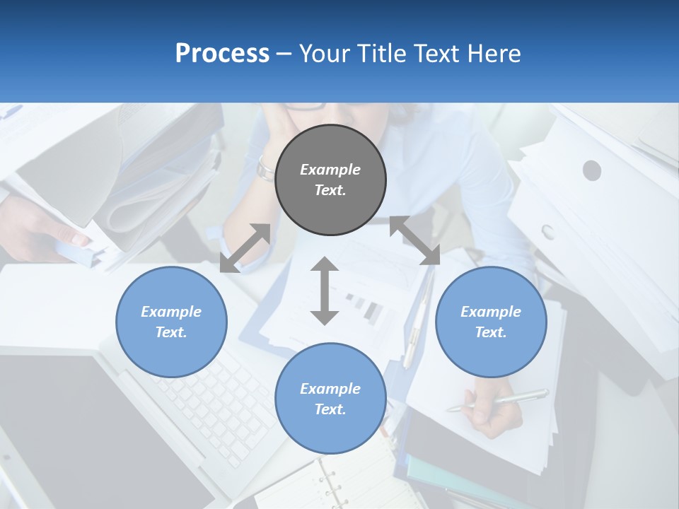 A Woman Sitting At A Desk With A Laptop And Papers PowerPoint Template