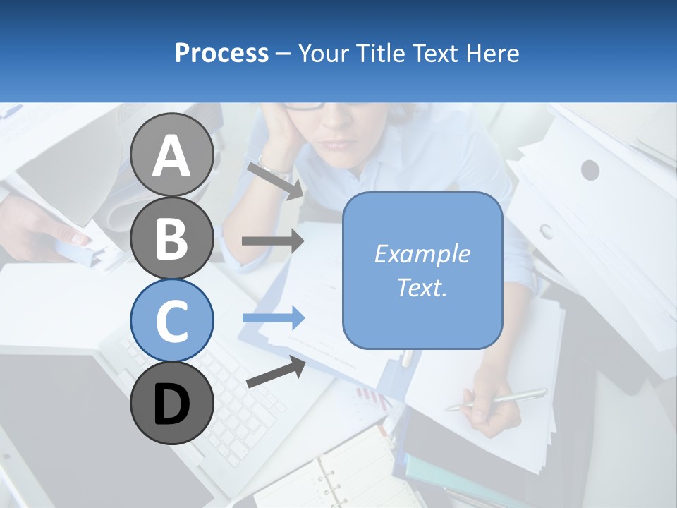 A Woman Sitting At A Desk With A Laptop And Papers PowerPoint Template