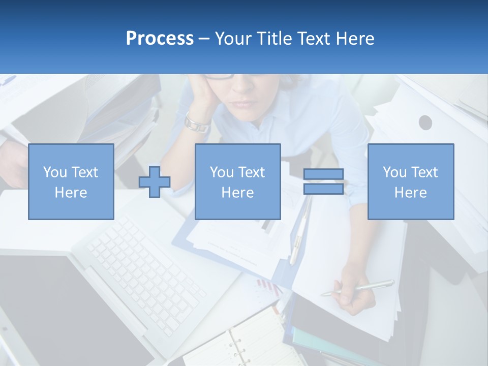 A Woman Sitting At A Desk With A Laptop And Papers PowerPoint Template