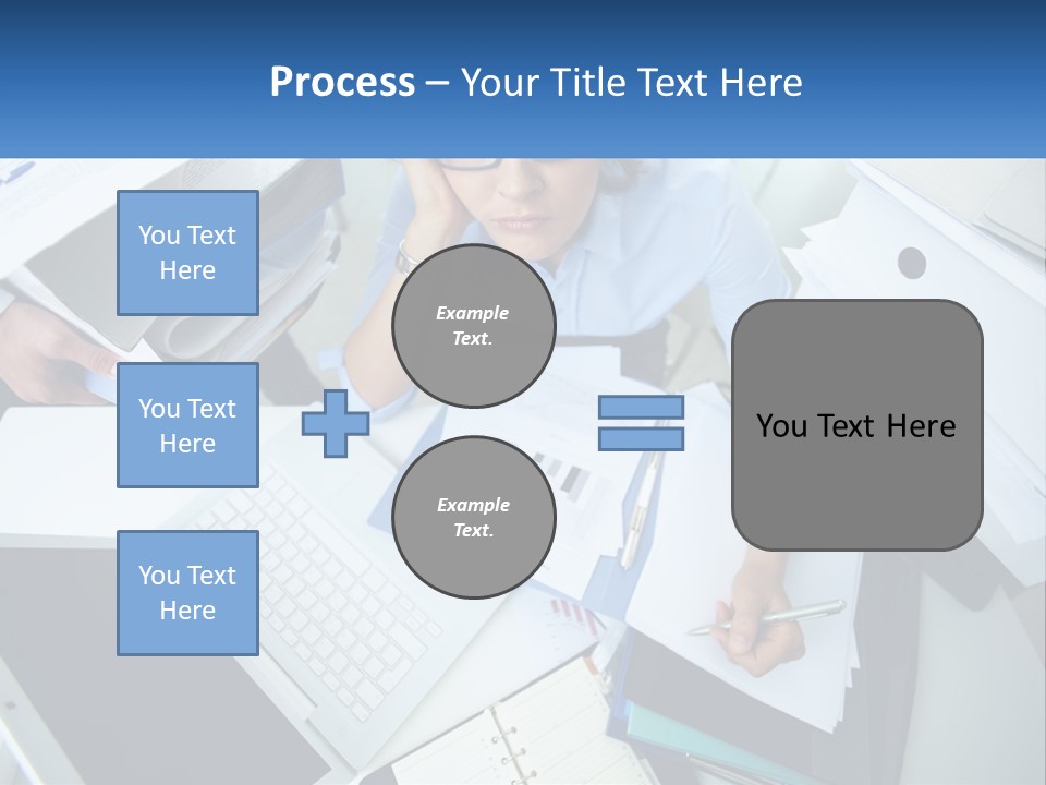 A Woman Sitting At A Desk With A Laptop And Papers PowerPoint Template