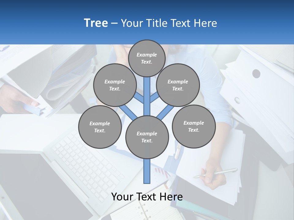 A Woman Sitting At A Desk With A Laptop And Papers PowerPoint Template