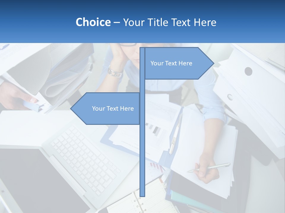 A Woman Sitting At A Desk With A Laptop And Papers PowerPoint Template