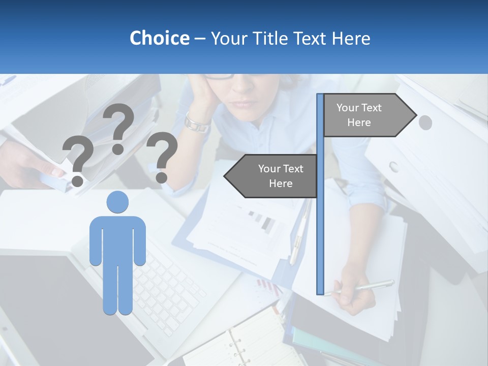 A Woman Sitting At A Desk With A Laptop And Papers PowerPoint Template