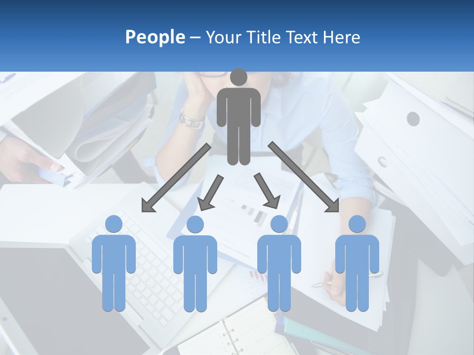 A Woman Sitting At A Desk With A Laptop And Papers PowerPoint Template