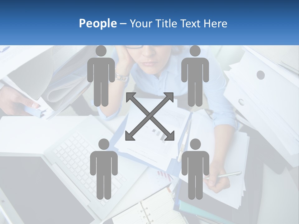 A Woman Sitting At A Desk With A Laptop And Papers PowerPoint Template