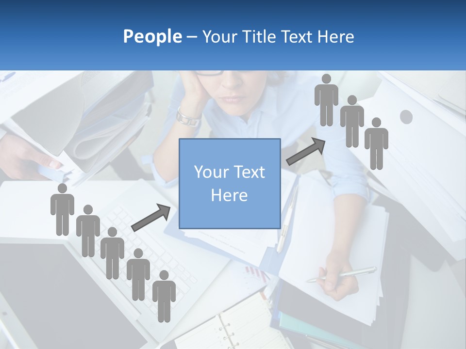 A Woman Sitting At A Desk With A Laptop And Papers PowerPoint Template