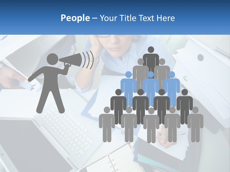 A Woman Sitting At A Desk With A Laptop And Papers PowerPoint Template