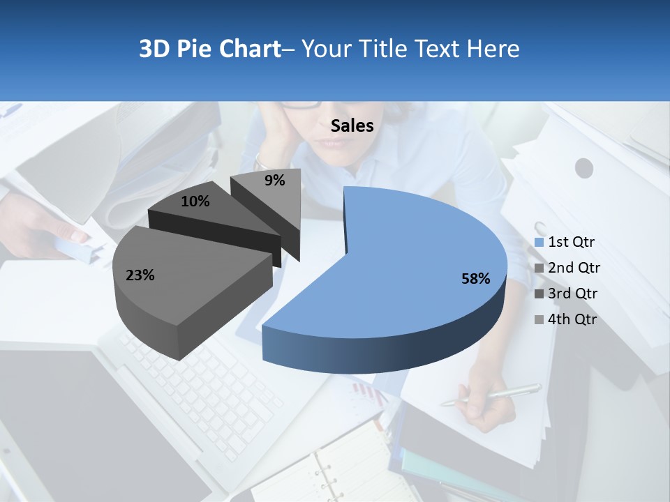 A Woman Sitting At A Desk With A Laptop And Papers PowerPoint Template