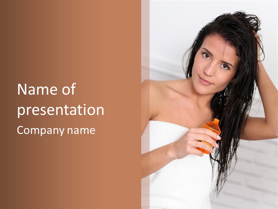 A Woman Is Brushing Her Hair With A Brush PowerPoint Template