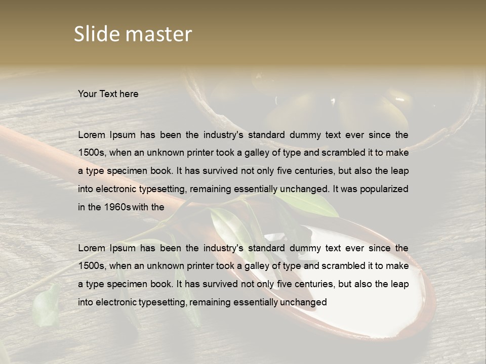 A Bowl Of Green Olives And A Spoon Of Yogurt Powerpoint Template PowerPoint Template