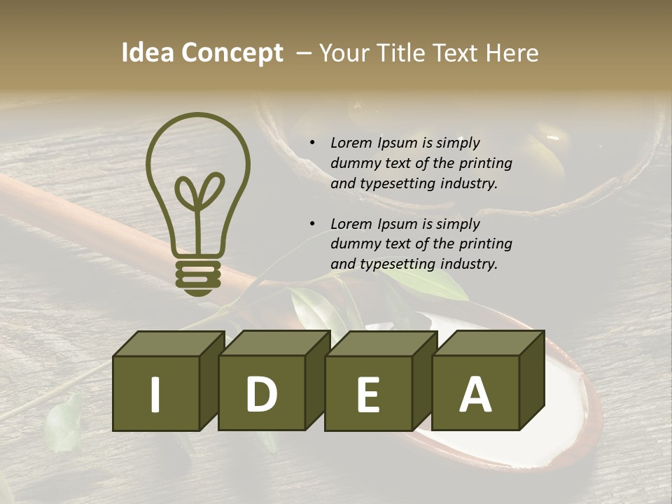 A Bowl Of Green Olives And A Spoon Of Yogurt Powerpoint Template PowerPoint Template