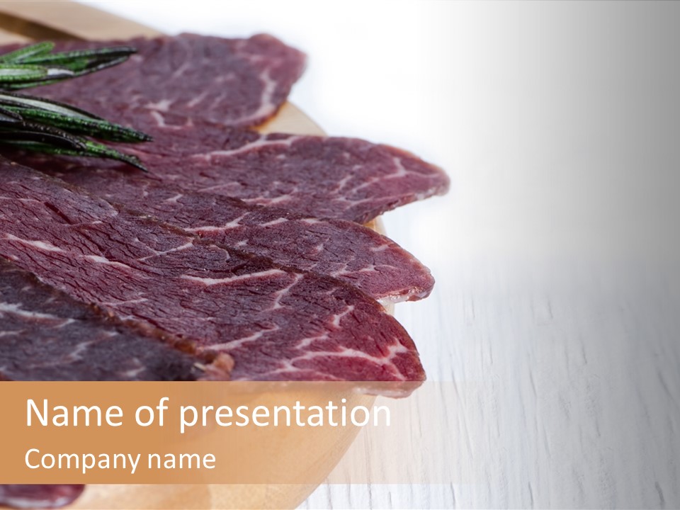 Raw Meat On A Cutting Board With Rosemary On Top PowerPoint Template