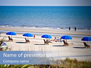 A Group Of Beach Chairs And Umbrellas On A Beach PowerPoint Template