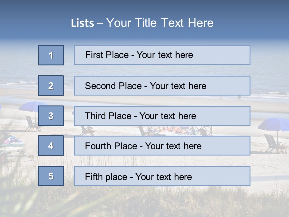 A Group Of Beach Chairs And Umbrellas On A Beach PowerPoint Template