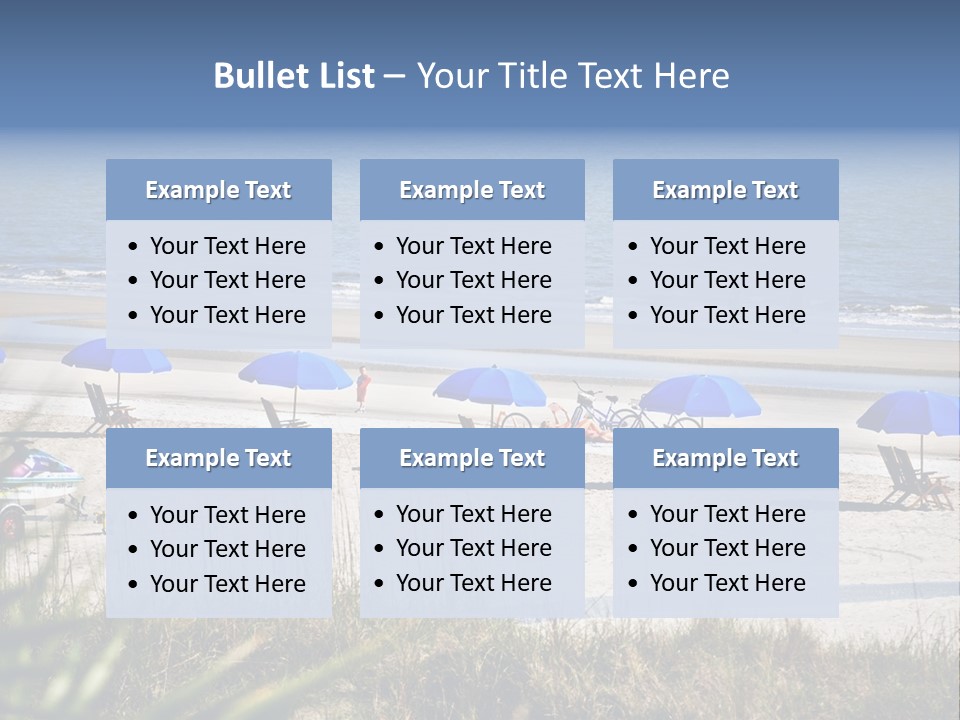 A Group Of Beach Chairs And Umbrellas On A Beach PowerPoint Template