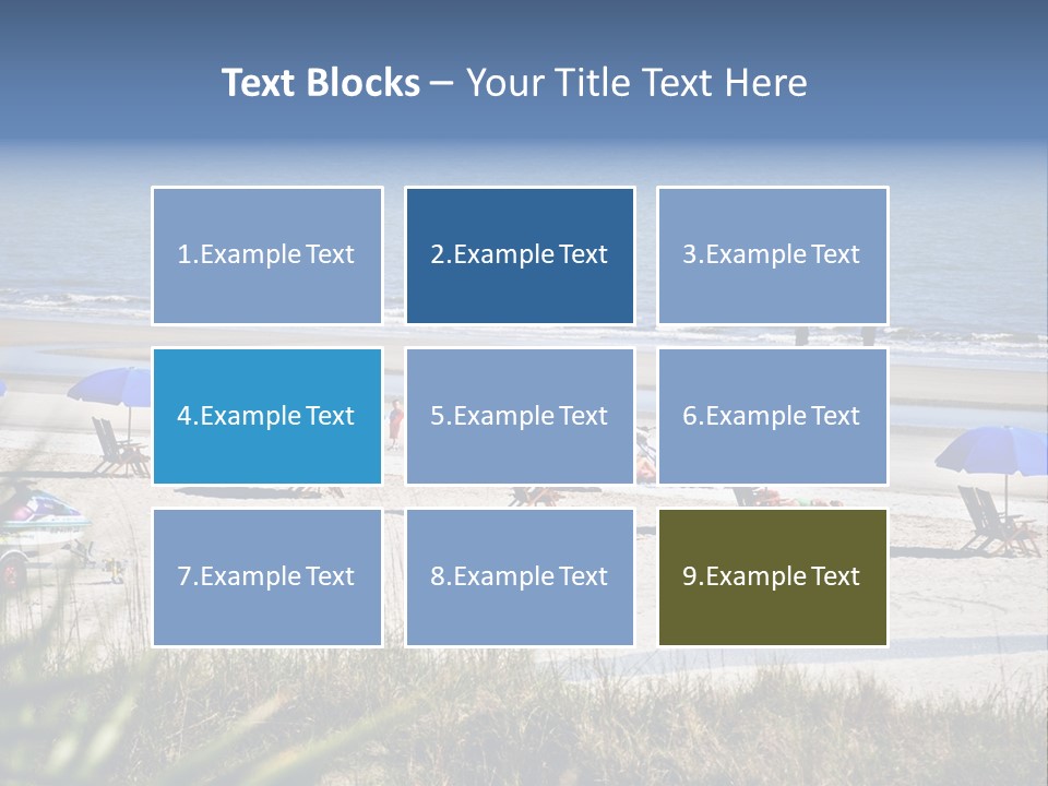 A Group Of Beach Chairs And Umbrellas On A Beach PowerPoint Template