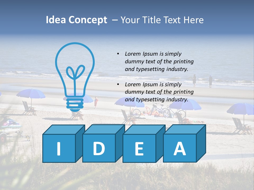 A Group Of Beach Chairs And Umbrellas On A Beach PowerPoint Template