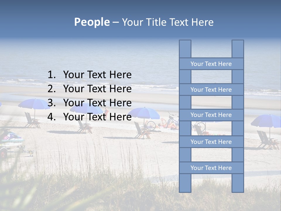 A Group Of Beach Chairs And Umbrellas On A Beach PowerPoint Template