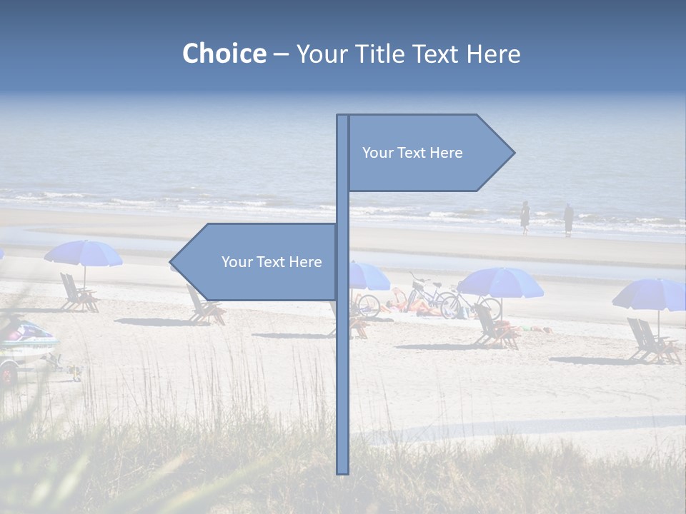 A Group Of Beach Chairs And Umbrellas On A Beach PowerPoint Template