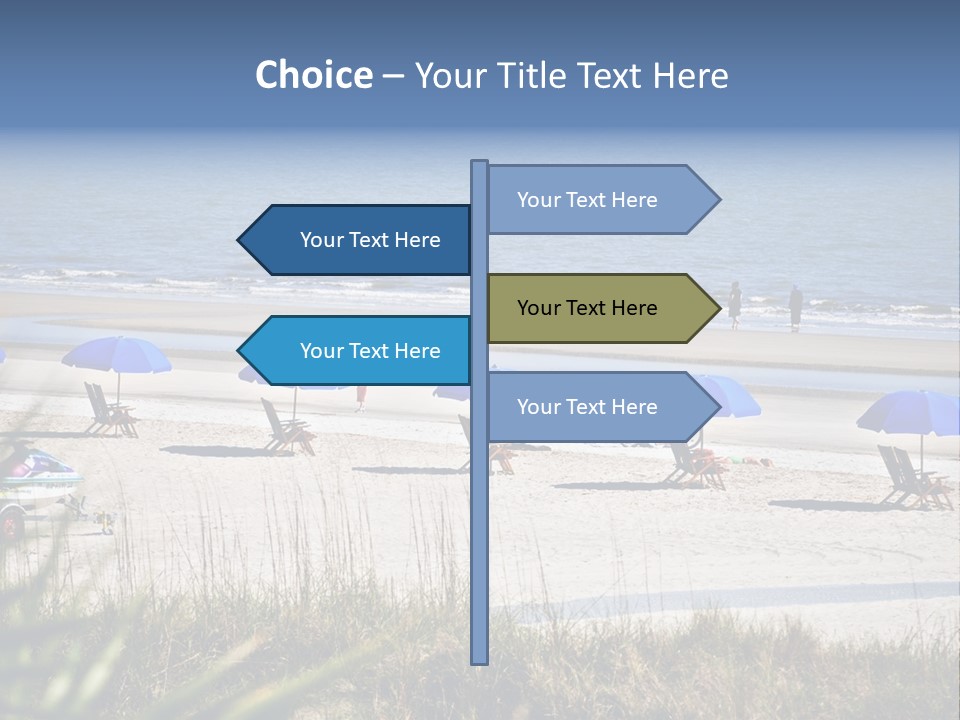 A Group Of Beach Chairs And Umbrellas On A Beach PowerPoint Template