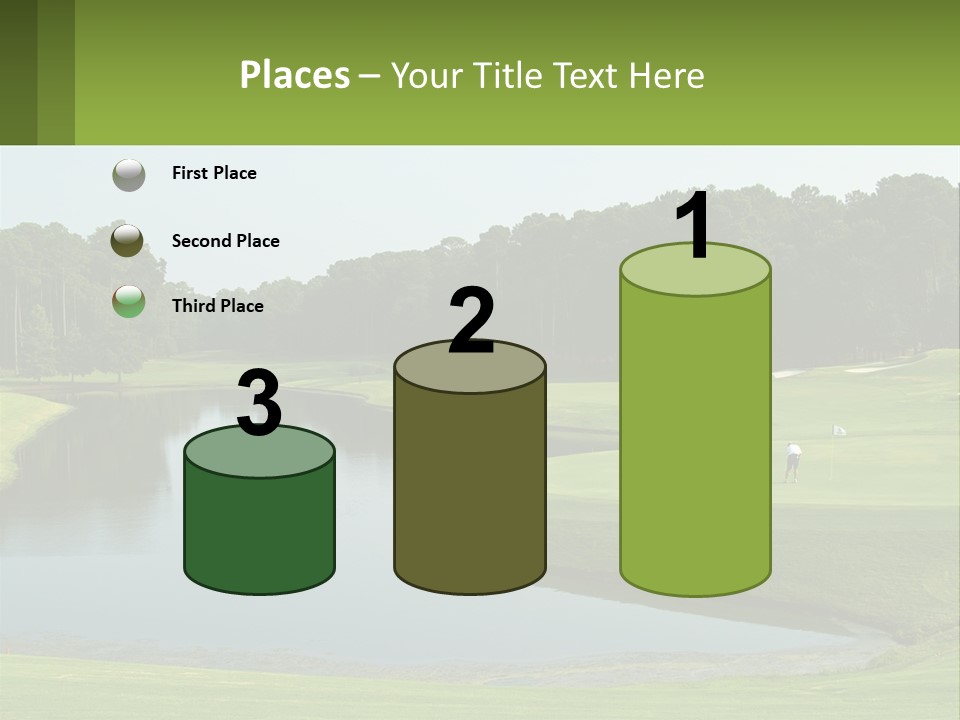 A Golf Course With Water And Trees In The Background PowerPoint Template