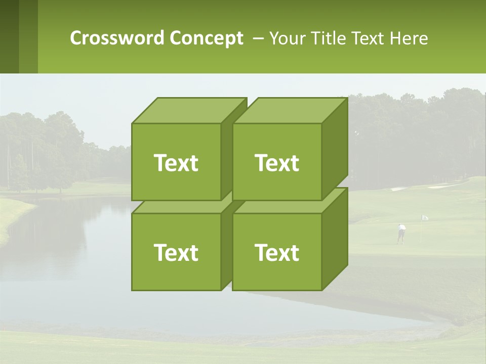A Golf Course With Water And Trees In The Background PowerPoint Template