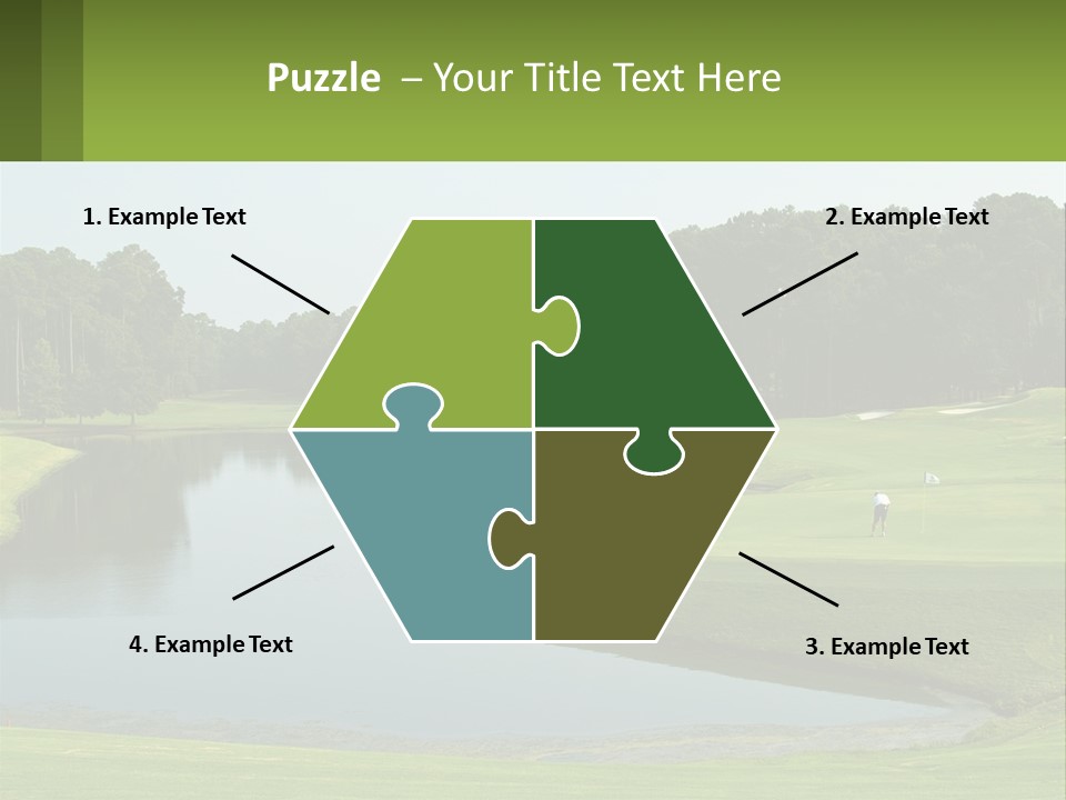 A Golf Course With Water And Trees In The Background PowerPoint Template