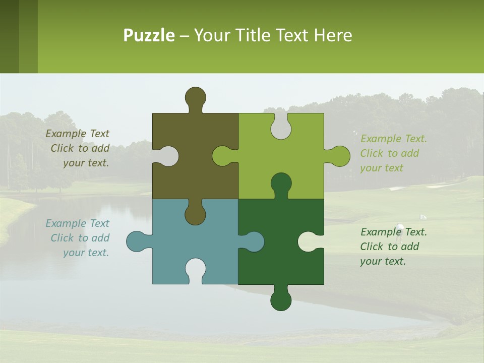 A Golf Course With Water And Trees In The Background PowerPoint Template