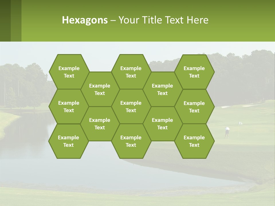 A Golf Course With Water And Trees In The Background PowerPoint Template