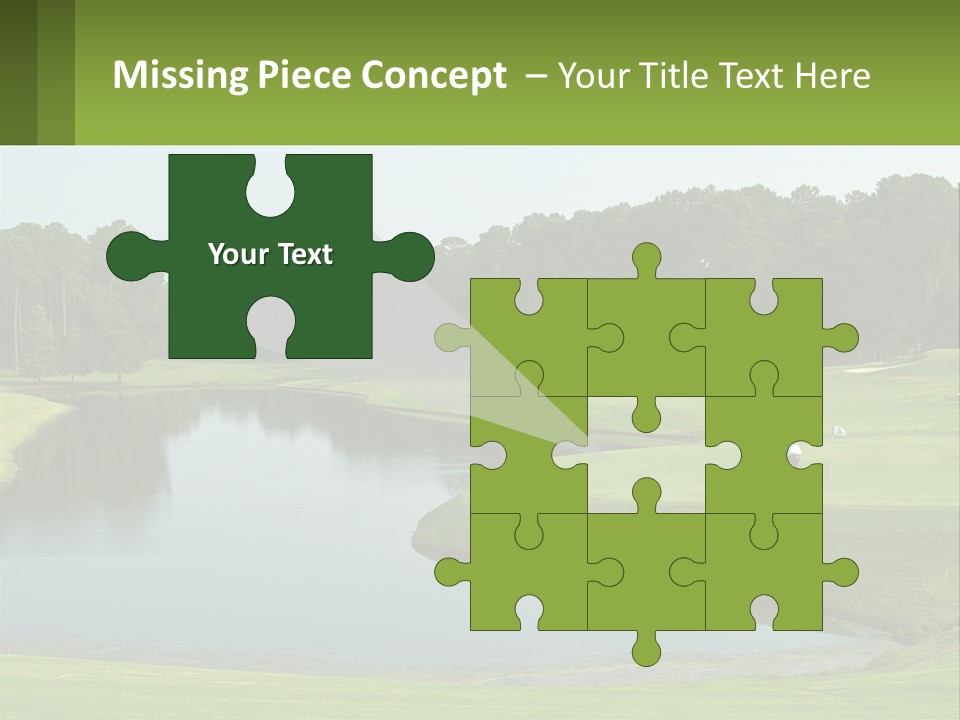 A Golf Course With Water And Trees In The Background PowerPoint Template