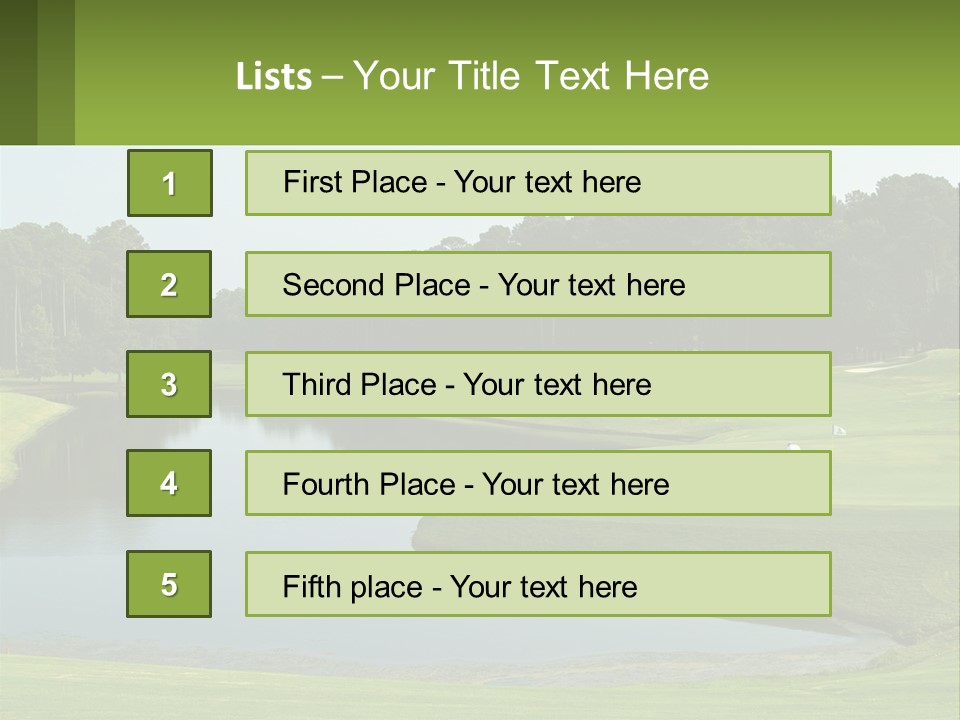 A Golf Course With Water And Trees In The Background PowerPoint Template