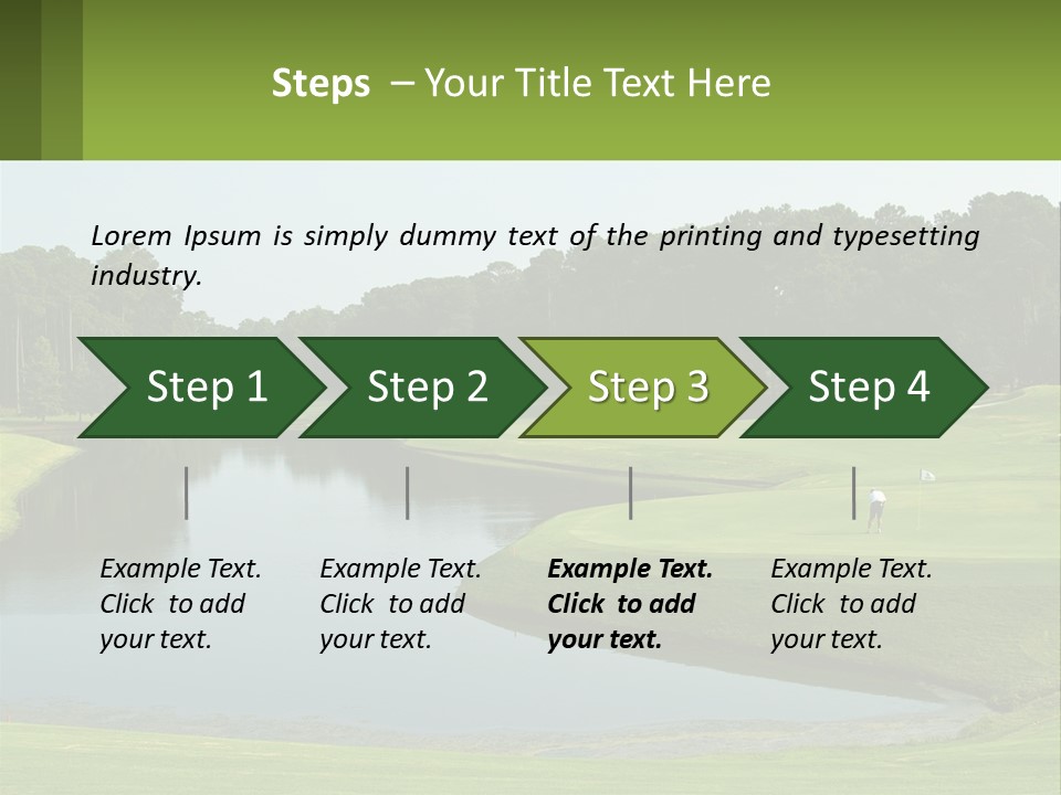 A Golf Course With Water And Trees In The Background PowerPoint Template