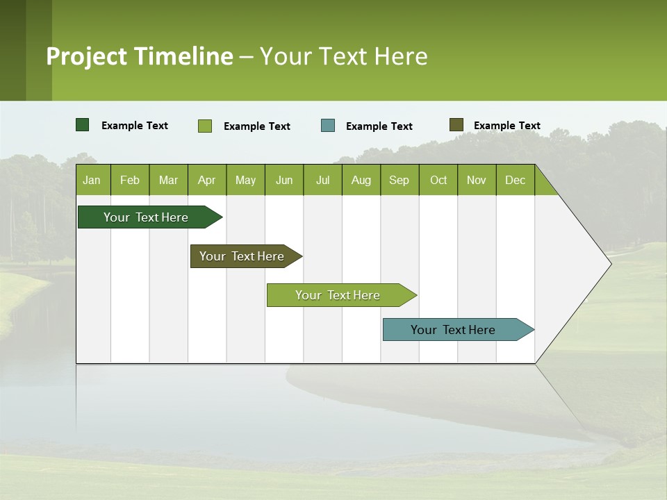 A Golf Course With Water And Trees In The Background PowerPoint Template