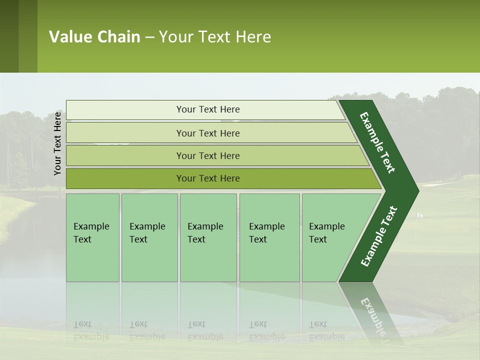 A Golf Course With Water And Trees In The Background PowerPoint Template