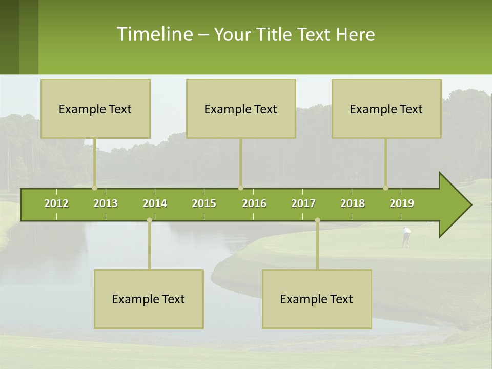 A Golf Course With Water And Trees In The Background PowerPoint Template