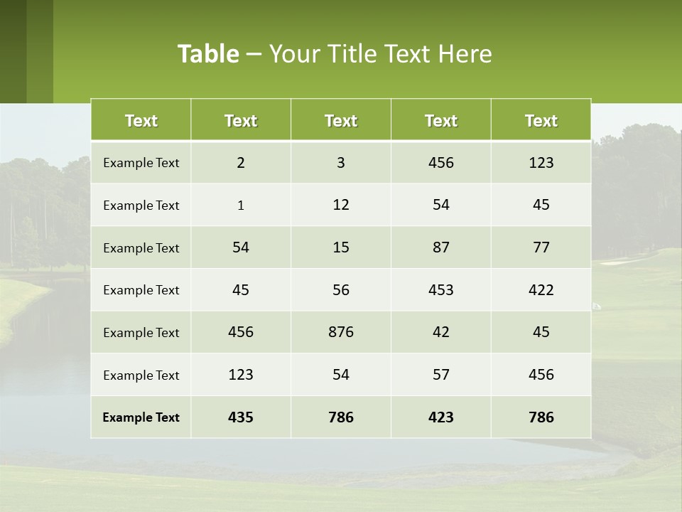 A Golf Course With Water And Trees In The Background PowerPoint Template