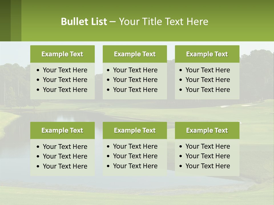 A Golf Course With Water And Trees In The Background PowerPoint Template