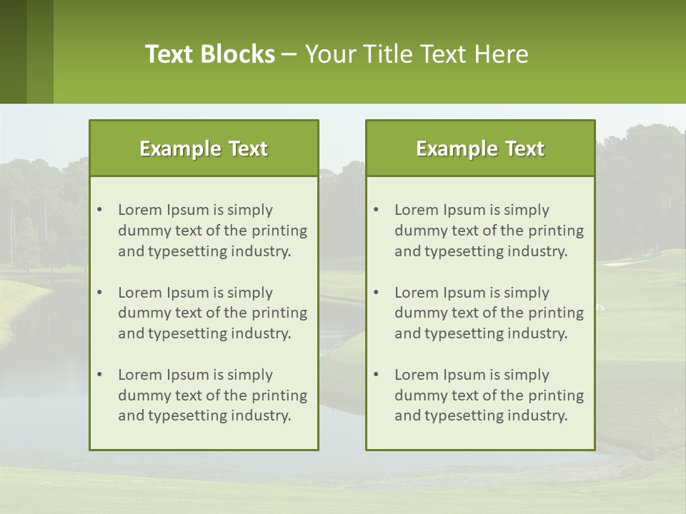 A Golf Course With Water And Trees In The Background PowerPoint Template