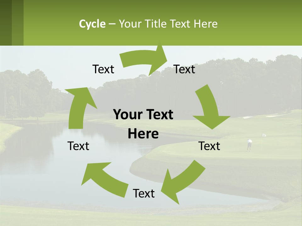 A Golf Course With Water And Trees In The Background PowerPoint Template