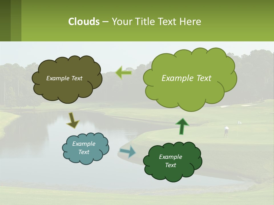 A Golf Course With Water And Trees In The Background PowerPoint Template
