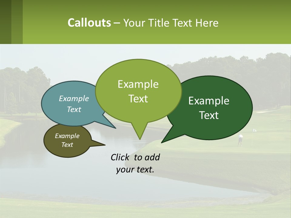 A Golf Course With Water And Trees In The Background PowerPoint Template