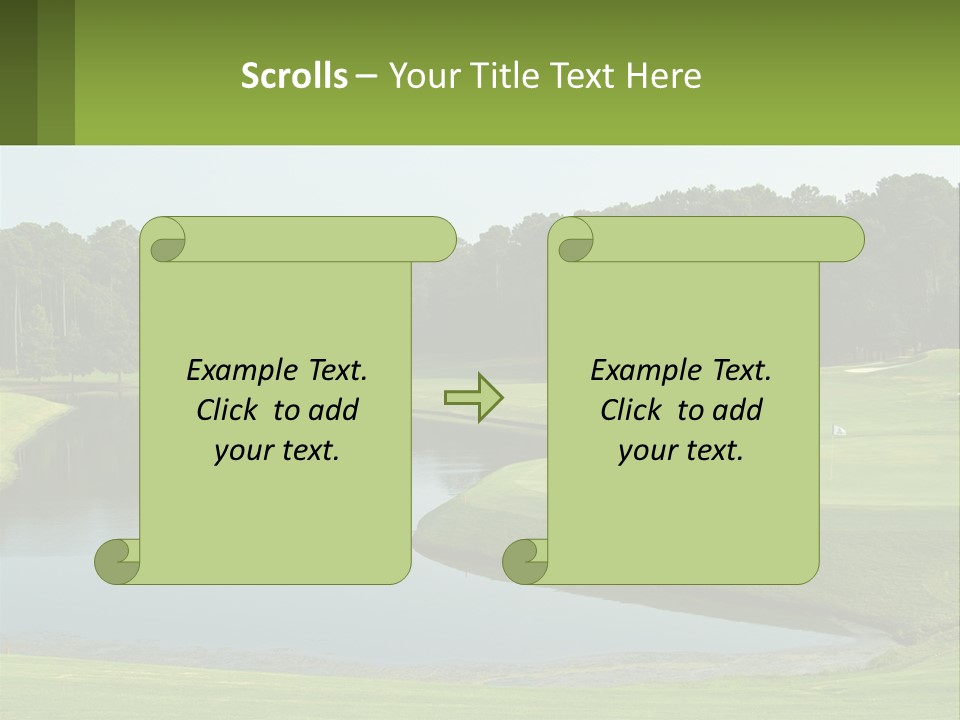 A Golf Course With Water And Trees In The Background PowerPoint Template