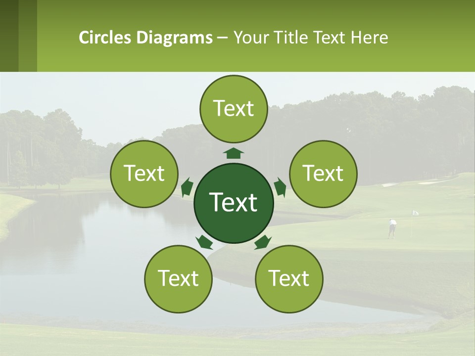 A Golf Course With Water And Trees In The Background PowerPoint Template