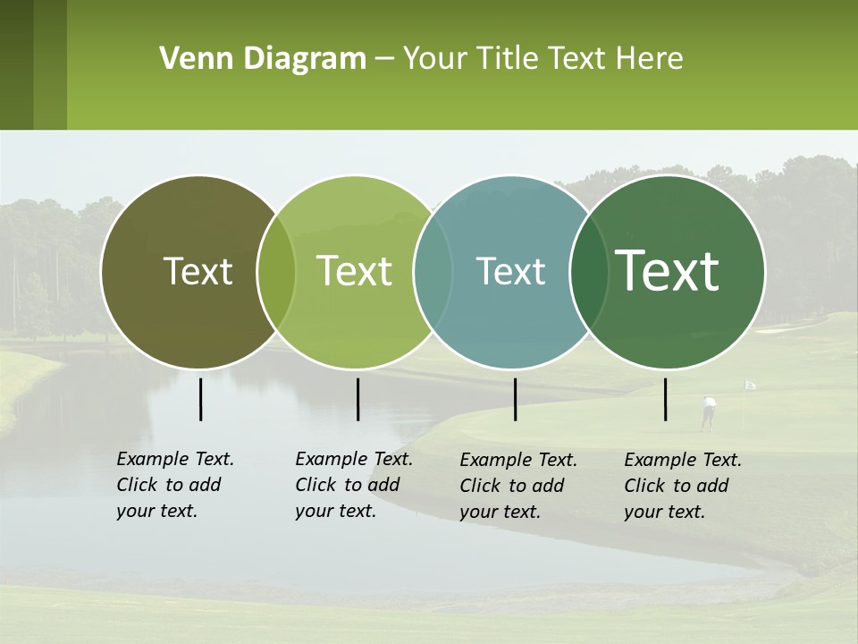 A Golf Course With Water And Trees In The Background PowerPoint Template