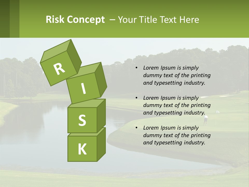 A Golf Course With Water And Trees In The Background PowerPoint Template