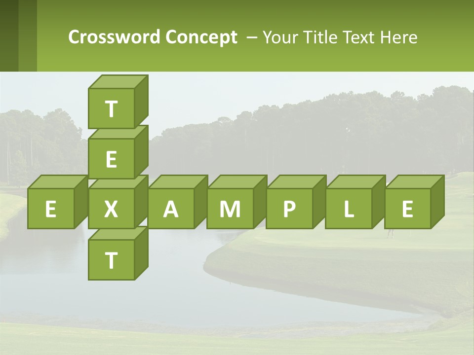 A Golf Course With Water And Trees In The Background PowerPoint Template