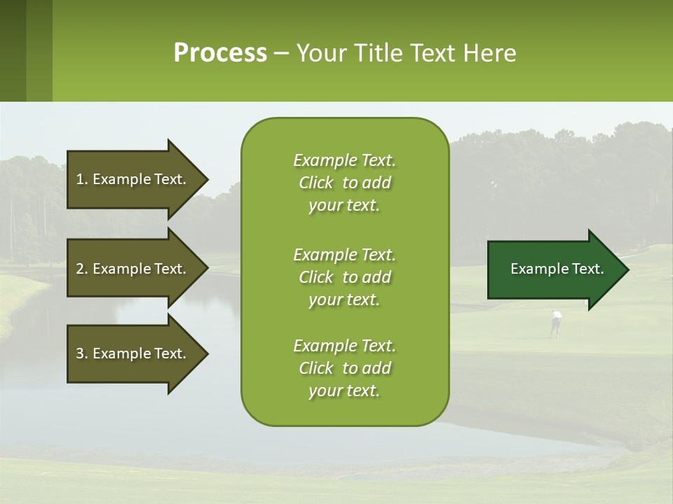 A Golf Course With Water And Trees In The Background PowerPoint Template