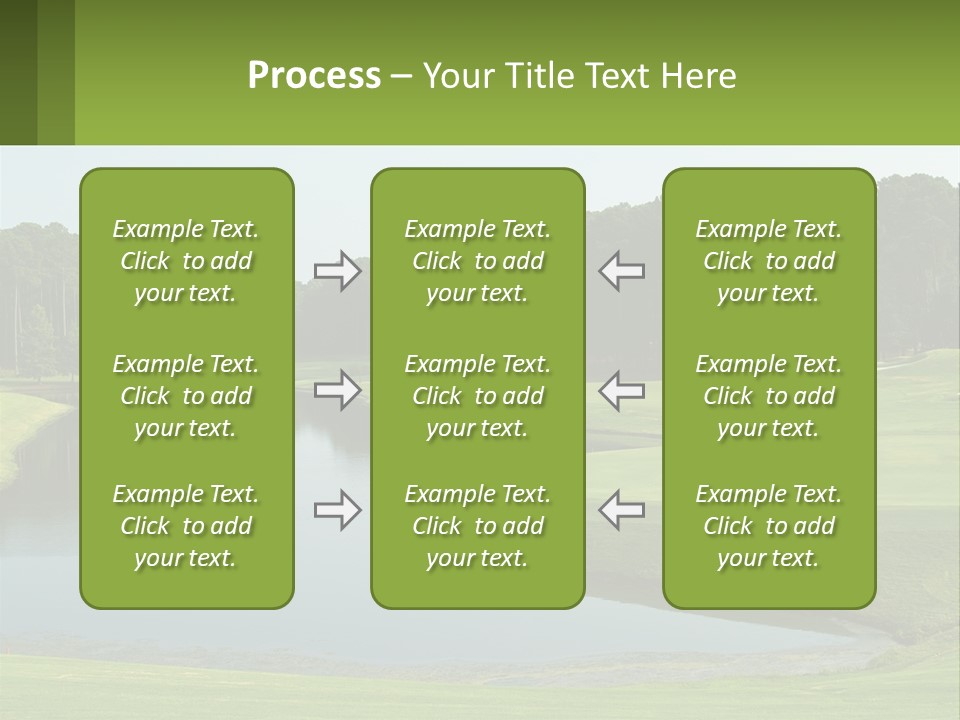 A Golf Course With Water And Trees In The Background PowerPoint Template