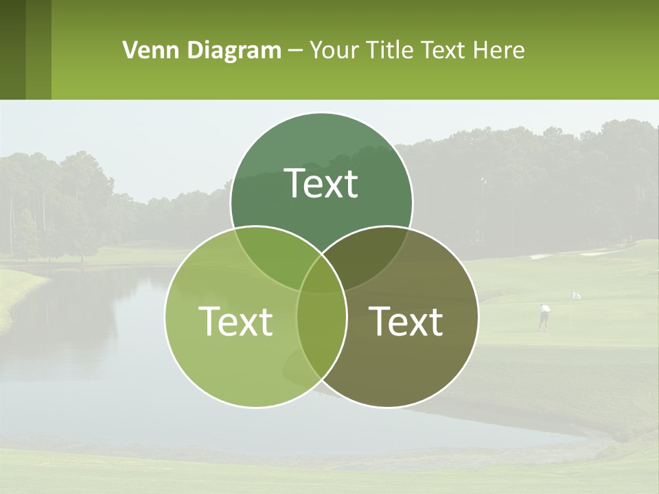 A Golf Course With Water And Trees In The Background PowerPoint Template