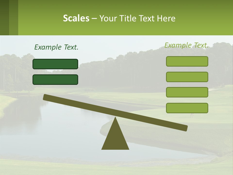 A Golf Course With Water And Trees In The Background PowerPoint Template